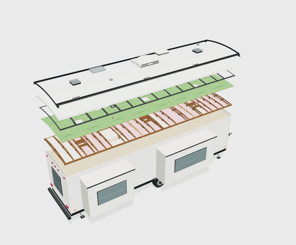 Illustrative trailer with layered roof assembly